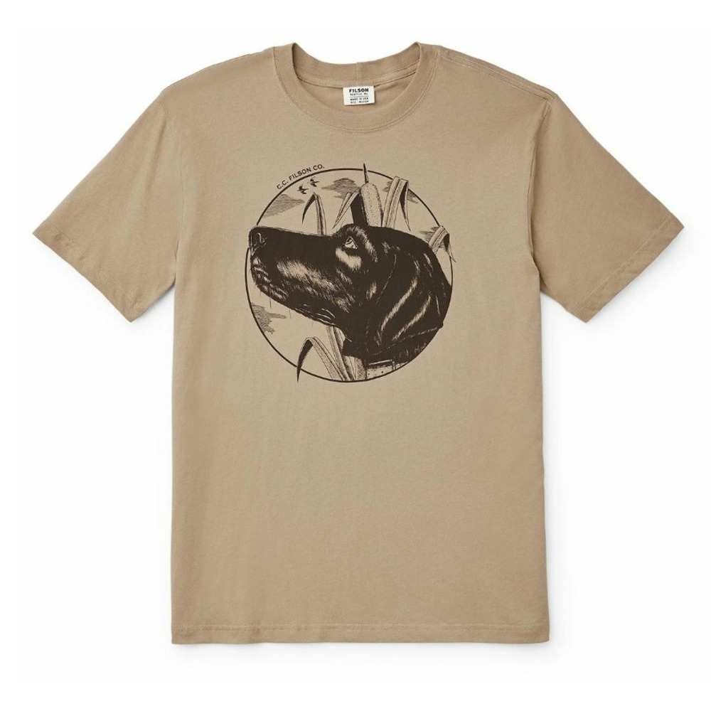 Filson Outfitter Mens Graphic‎ Short Sleeve T-Shirt Khaki Hunting Dog Lab Large